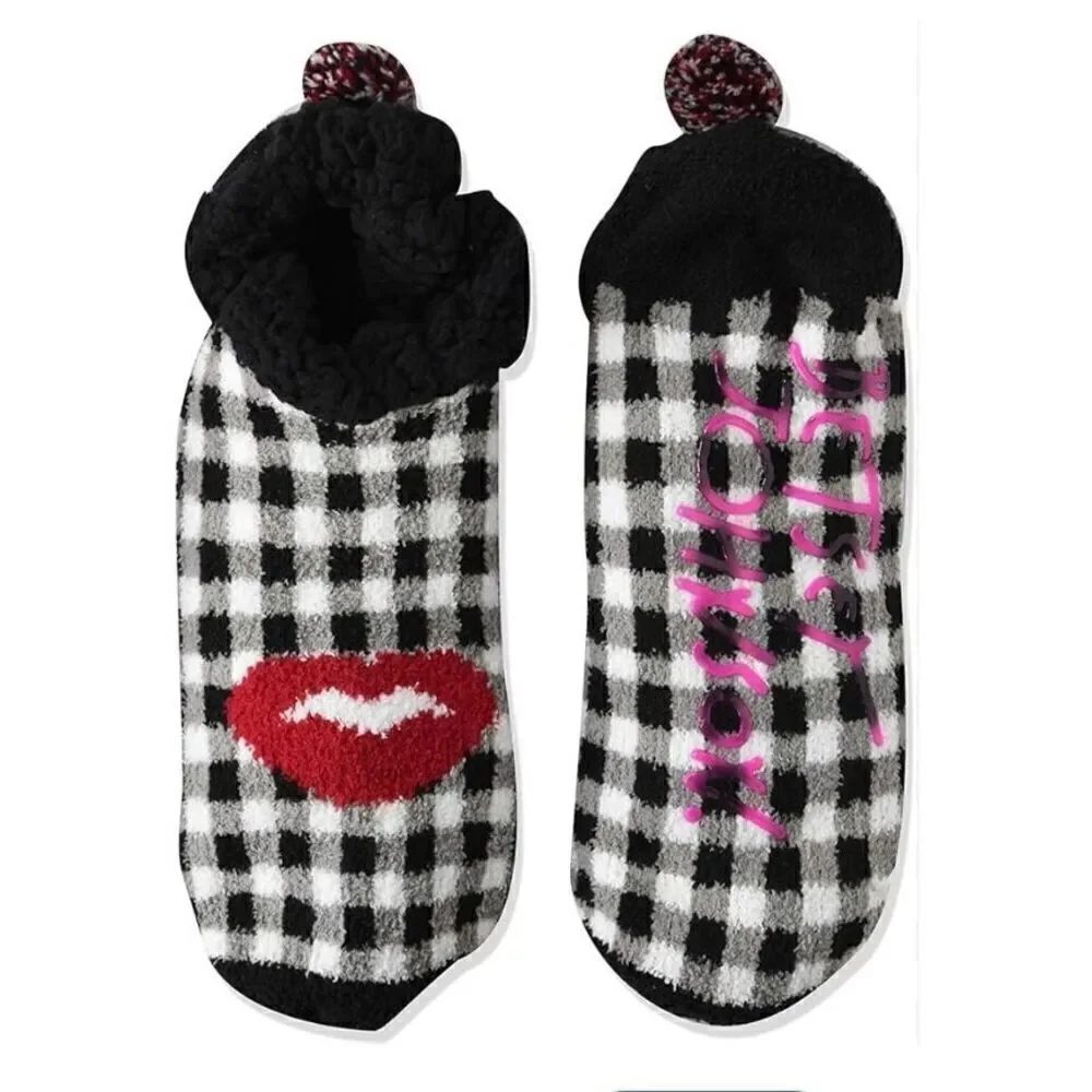 2x betsey johnson footie & calf cabin fur slipper socks nwt s/m leopard print